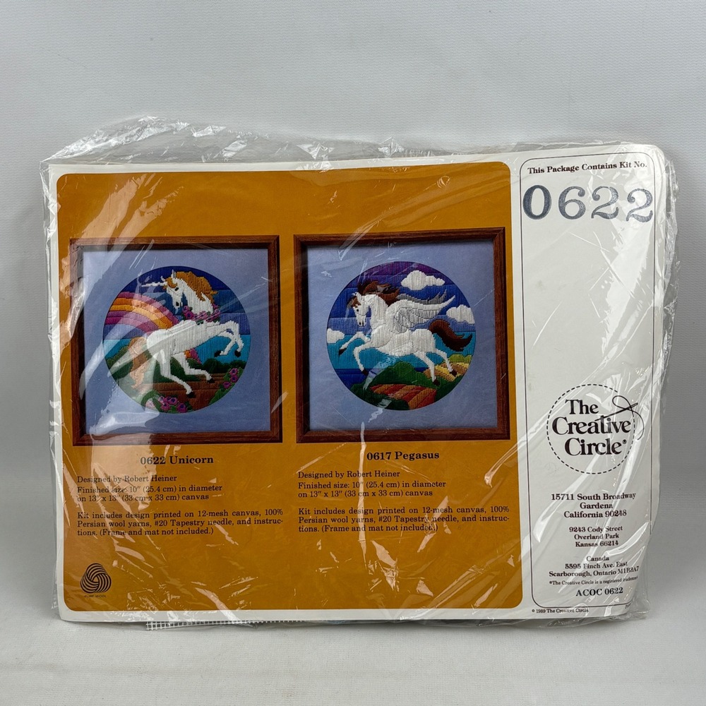 The Creative Circle Unicorn Needlepoint Kit 0622 Rainbow Flowers Vintage 1989